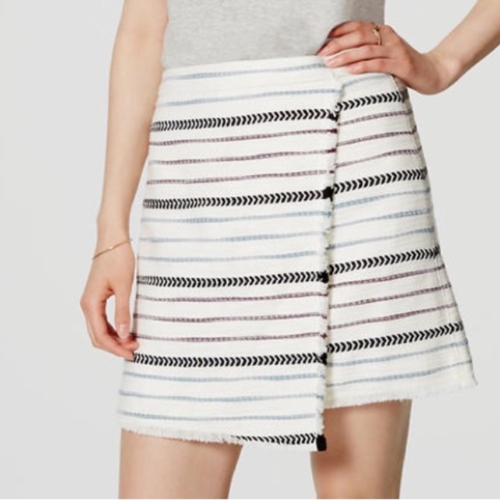 Loft Striped Fringe Wrap Skirt